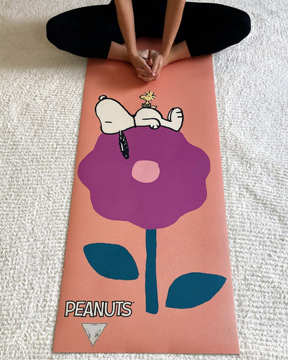 Peanuts Snoopy and Woodstock Tan Flower Yoga Mat